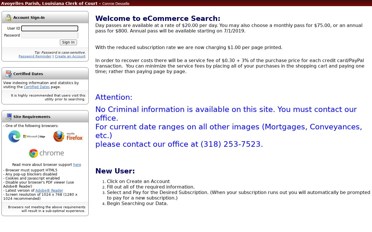 Avoyelles case search Cott eSearch account login screen