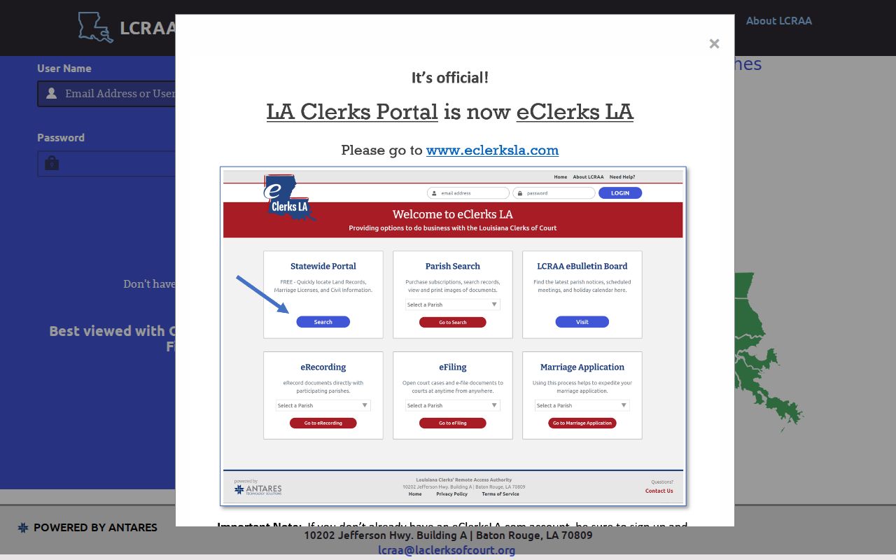 Avoyelles case search Louisiana Clerks Remote Access Authority portal