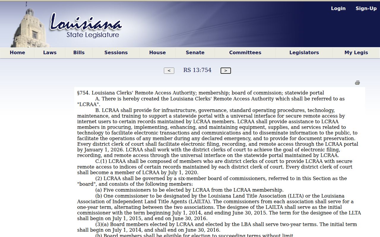 Avoyelles case search Louisiana Clerks Remote Access Authority statute