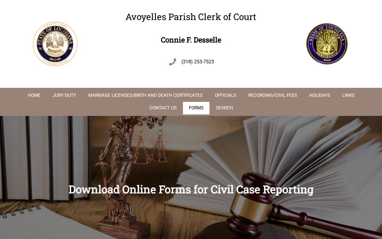 Avoyelles Parish Clerk forms page for civil case cover sheet information