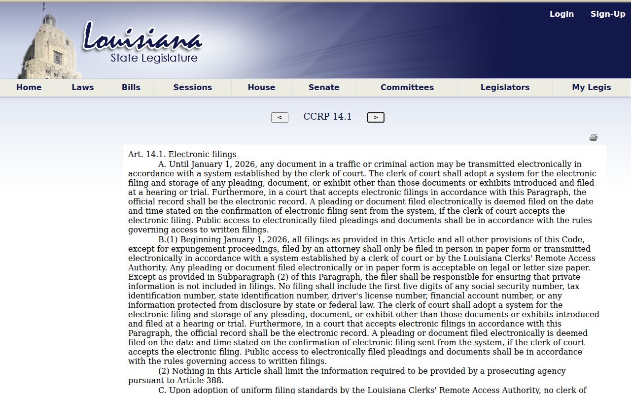 Louisiana electronic-filing law relevant to Avoyelles civil docket access