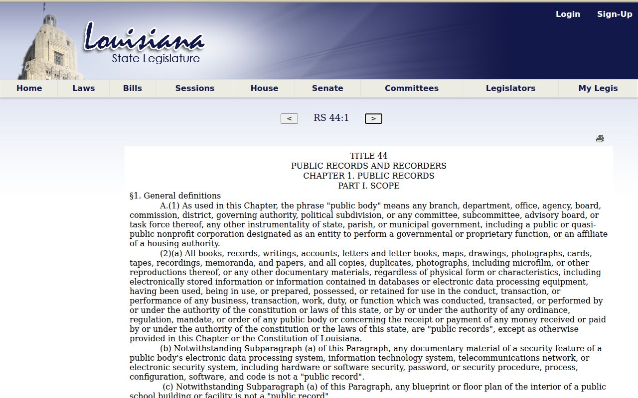 Avoyelles court records Louisiana public-record definition statute