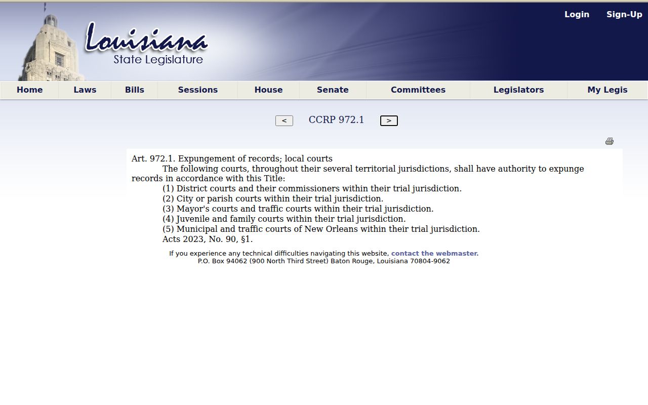 Avoyelles court records Louisiana expungement authority statute