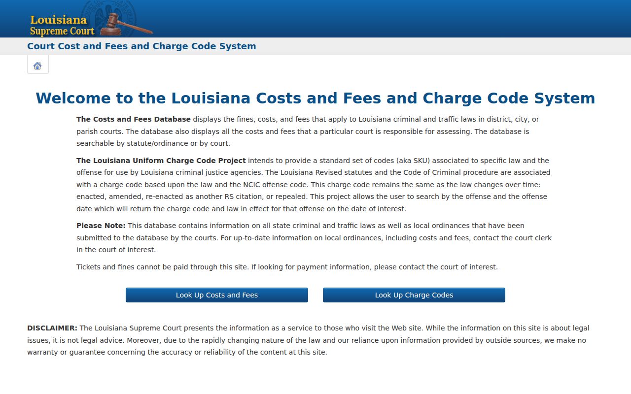 Louisiana charge-code lookup screen used to understand an Avoyelles criminal docket charge