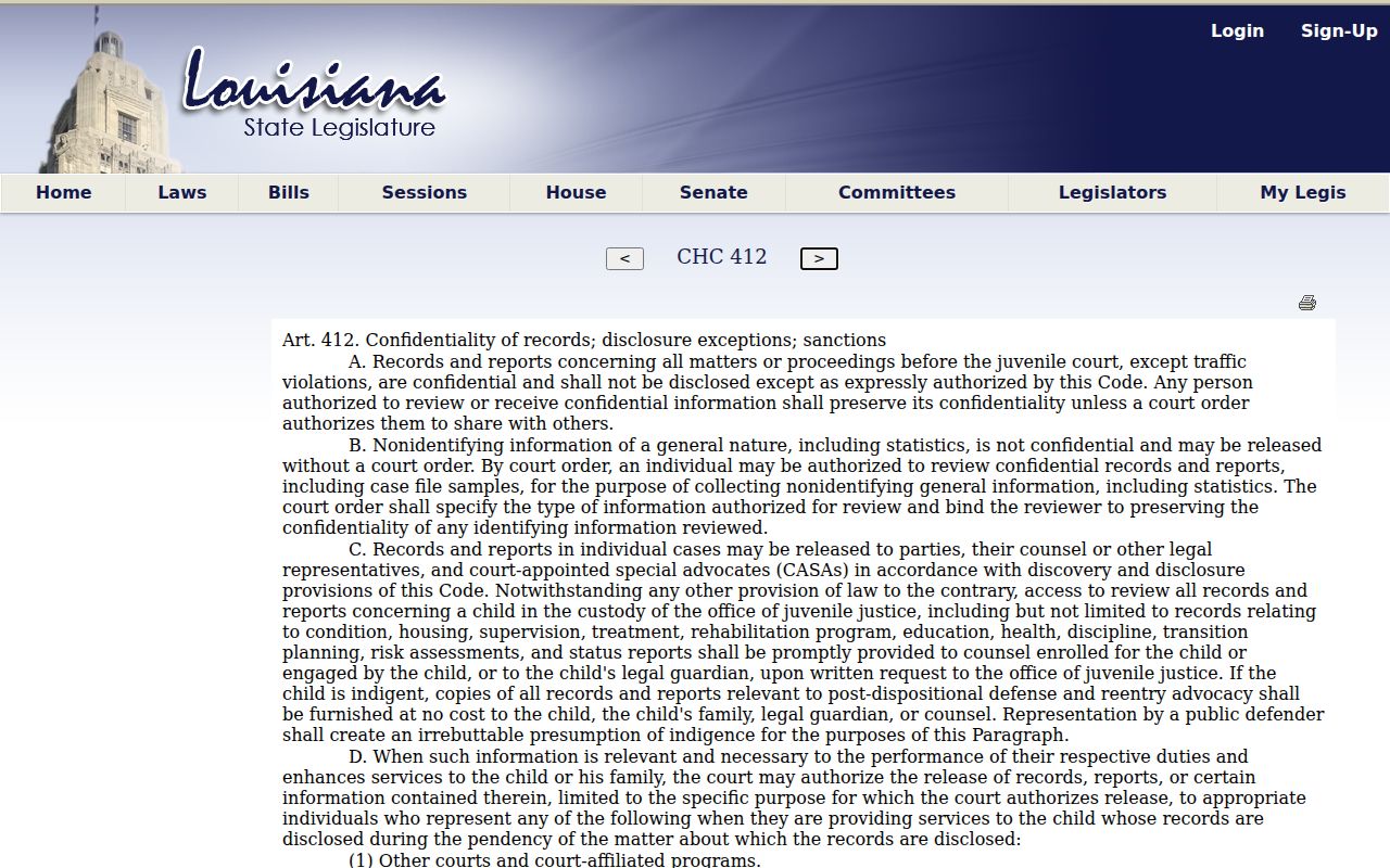 Louisiana juvenile-record confidentiality law relevant to Avoyelles criminal docket access