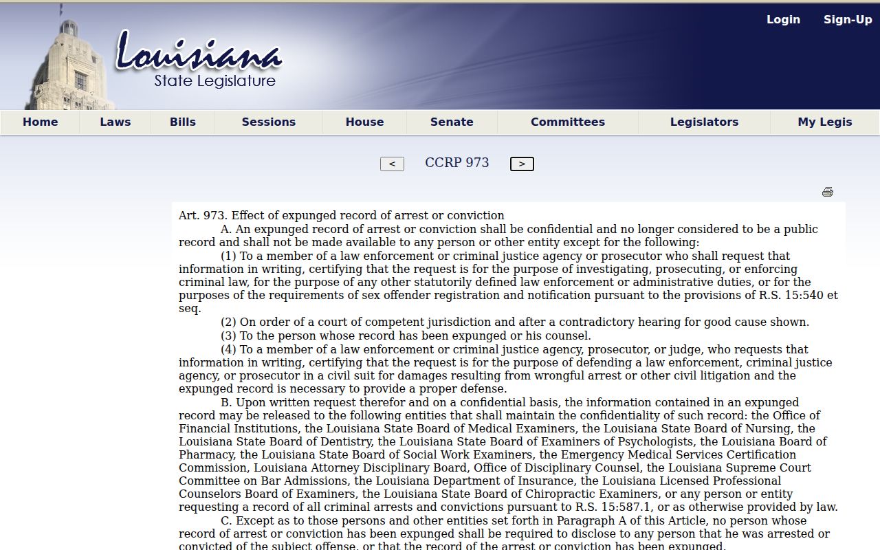 Louisiana post-expungement confidentiality statute for Avoyelles criminal docket access