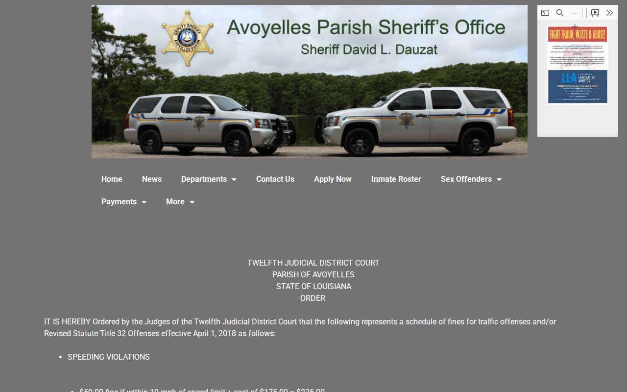 Avoyelles traffic court records 12th Judicial District Court fee schedule