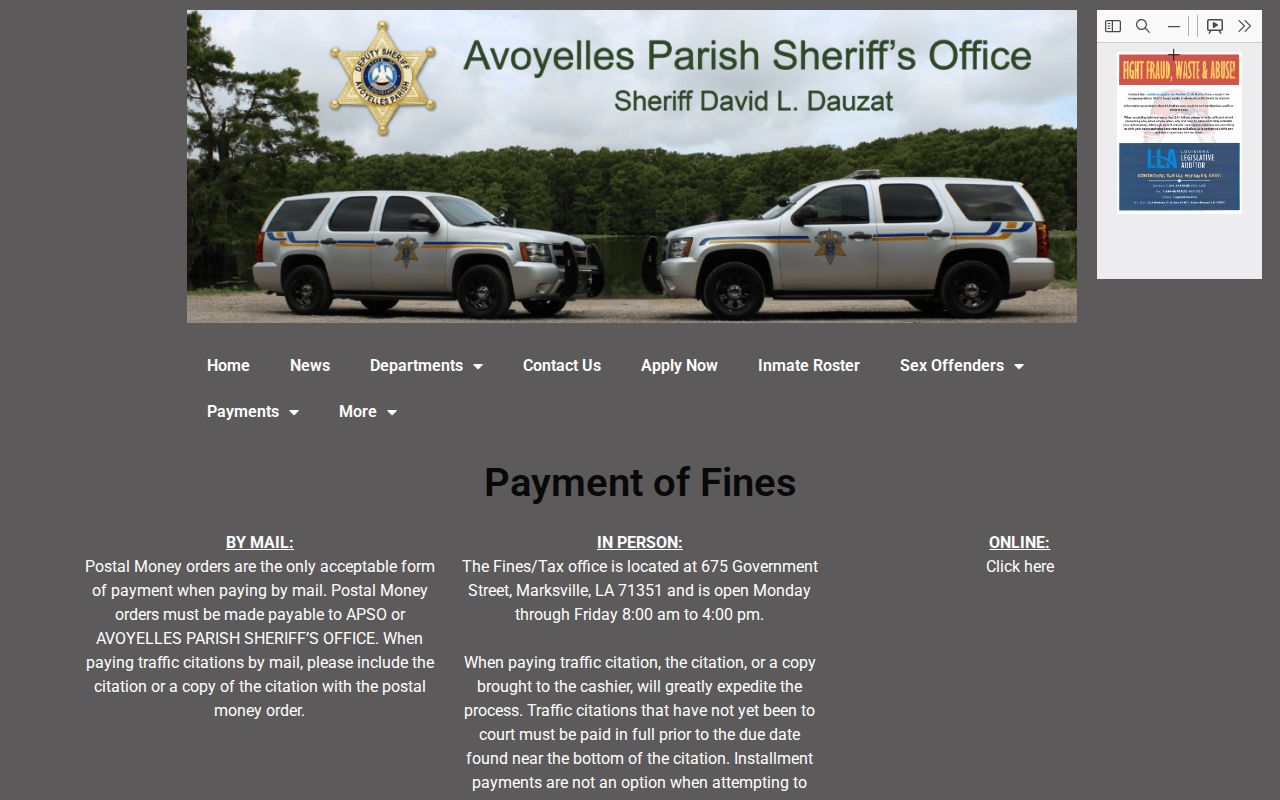 Avoyelles traffic court records Sheriff traffic citations instructions